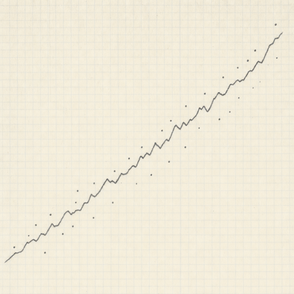 An editorial illustration: a charcoal pencil line on graph paper